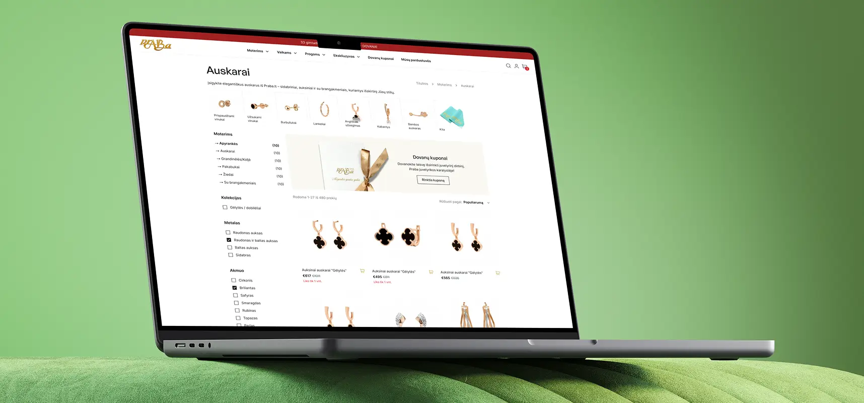 The redesigned Praba jewellery ecommerce store displayed on a laptop