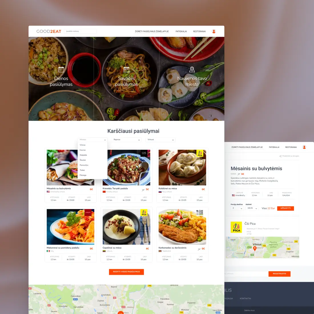 Maisto pristatymo platformos dizaino maketas